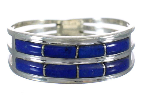 Genuine Sterling Silver And Lapis Inlay Southwestern Ring Size 7-3/4 WX60974